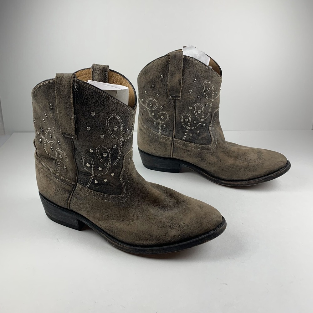 Miz Mooz Cozumel Western Boots Women's 9 Brown Leather Studded Casual Pull-On